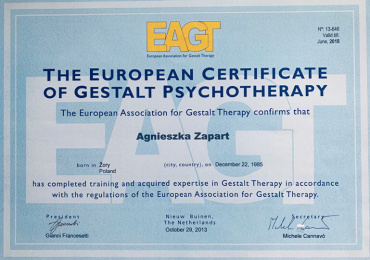Certyfikat Europejskiego Stowarzyszenia Psychoterapii Gestalt